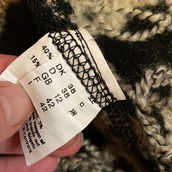 Kello women’s sweater Large jacket wool blend zip flower pattern black grey tan - Picture 6 of 11